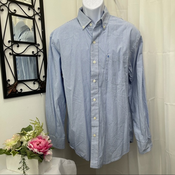 IZOD light blue stripes button down shirt SZ Large - Picture 1 of 12